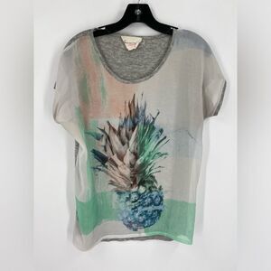 Two by Vince Comuto Women’s Crew Neck Short Sleeve Sheer Front Tee size S